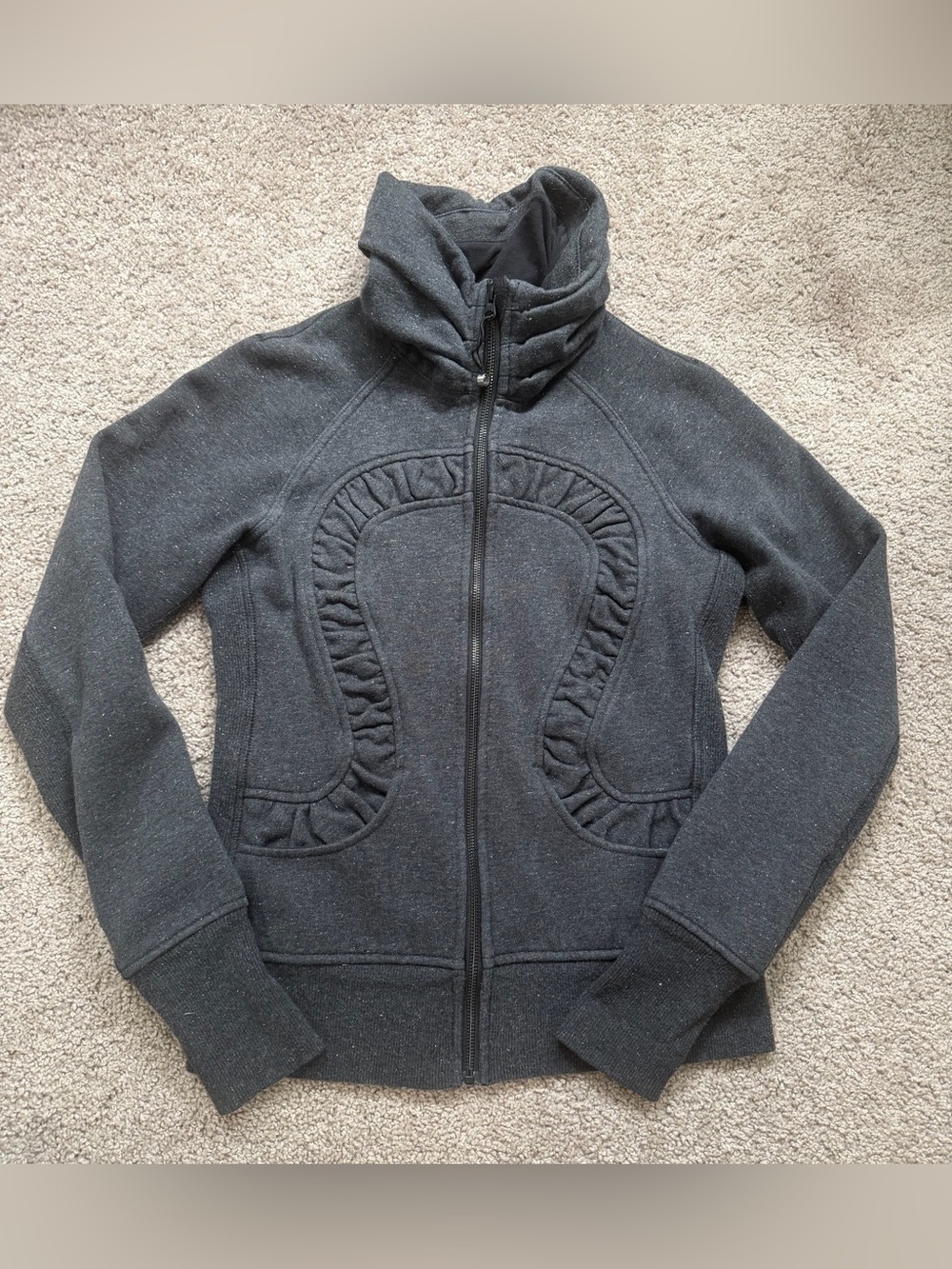 Grey sparkly Lululemon hoodless zip up sweater hoodie Y2K